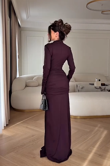 Sexy Long Sleeve Hollow out Solid Color Lace-up Dress