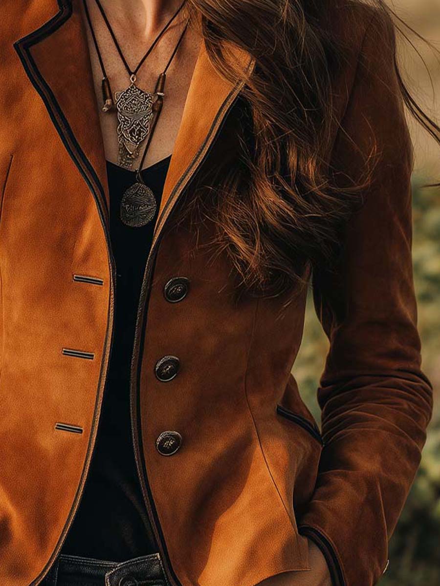Bohemian Button-down Microsuede Blazer