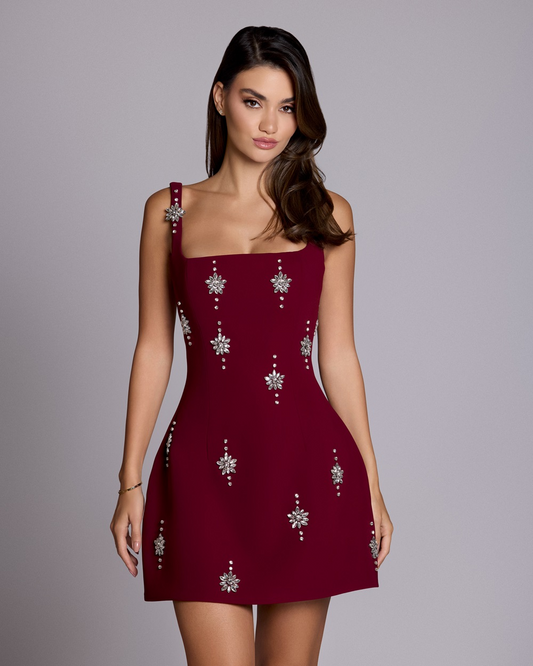 Sexy U Collar Sleeveless Sling Slim Rhinestone Dress