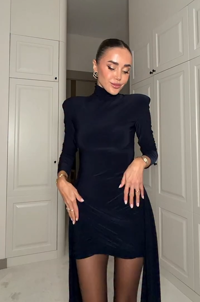 Sexy Half Turtleneck Slim Long Sleeve Dress Skirt