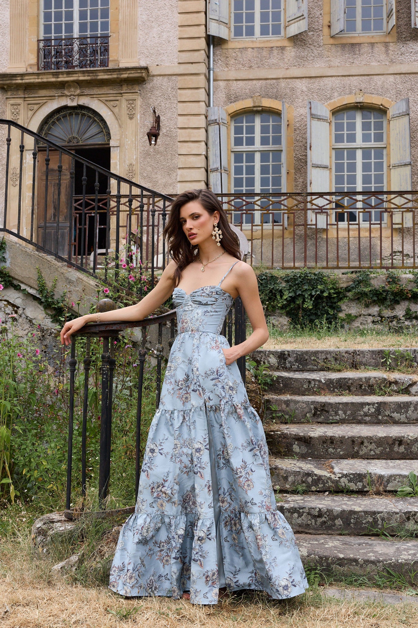 The Lucetta Dress in Light Blue Lilibet Brocade