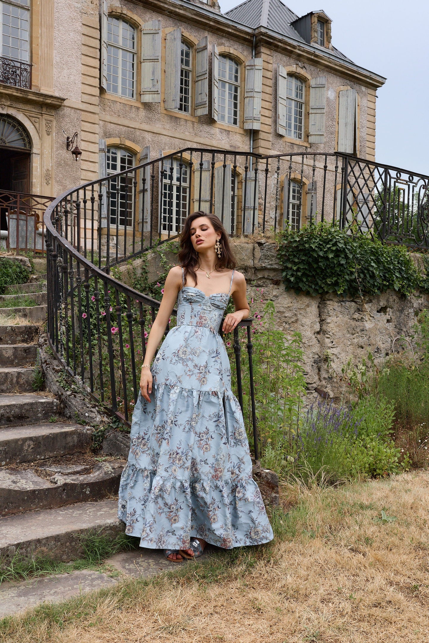The Lucetta Dress in Light Blue Lilibet Brocade