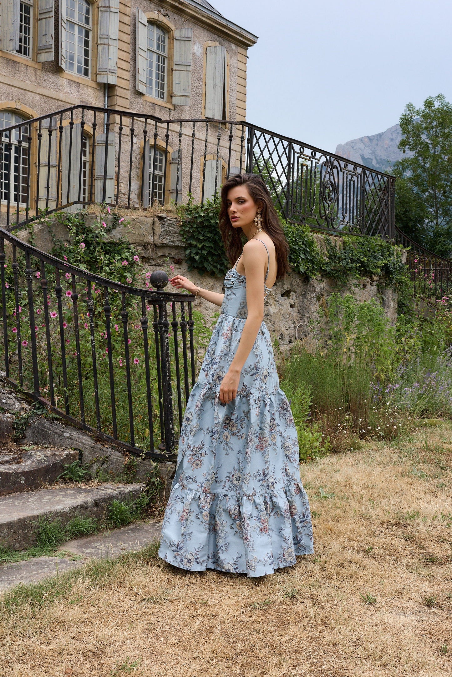 The Lucetta Dress in Light Blue Lilibet Brocade