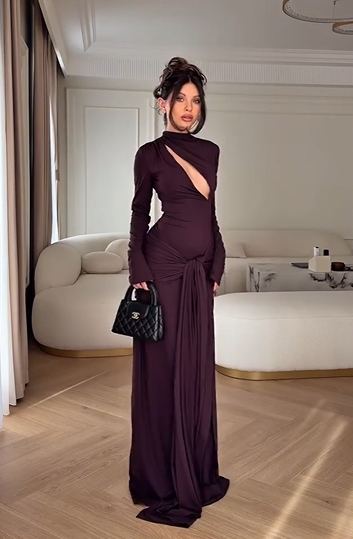 Sexy Long Sleeve Hollow out Solid Color Lace-up Dress